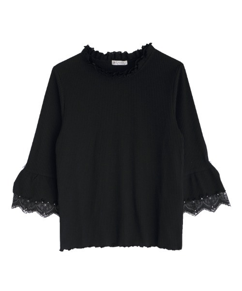 axes femme(アクシーズファム)の「袖口レースデザインリブPO(Tシャツ/カットソー・レディース・ピンク/キナリ/ブラック・MEDIUM)」の7枚目の写真