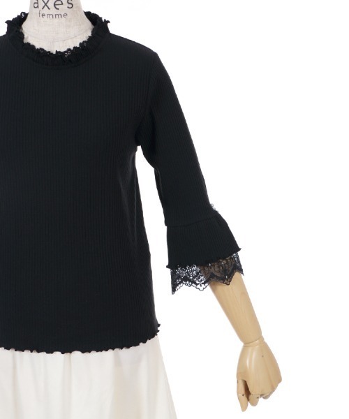 axes femme(アクシーズファム)の「袖口レースデザインリブPO(Tシャツ/カットソー・レディース・ピンク/キナリ/ブラック・MEDIUM)」の14枚目の写真