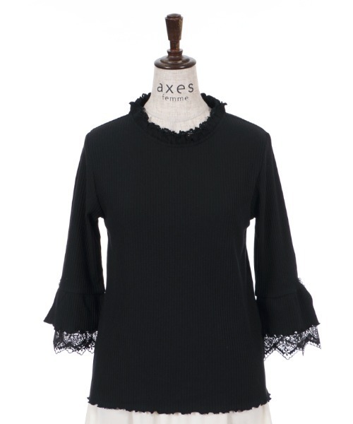 axes femme(アクシーズファム)の「袖口レースデザインリブPO(Tシャツ/カットソー・レディース・ピンク/キナリ/ブラック・MEDIUM)」の21枚目の写真