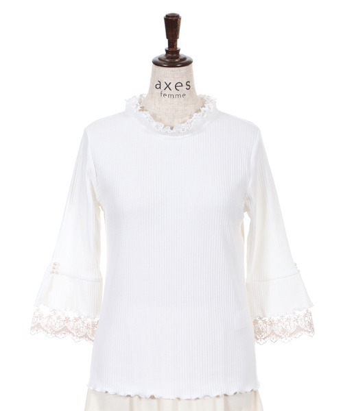axes femme(アクシーズファム)の「袖口レースデザインリブPO(Tシャツ/カットソー・レディース・ピンク/キナリ/ブラック・MEDIUM)」の16枚目の写真