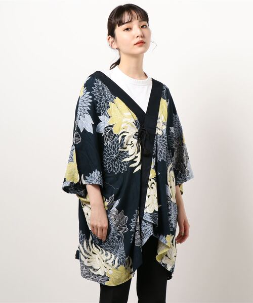 羽織　ロング丈　羽織り　ダリア　菊 カヤ（カヤ）の「【カヤ】夏菊 浴衣ならいUV羽織（カーディガン