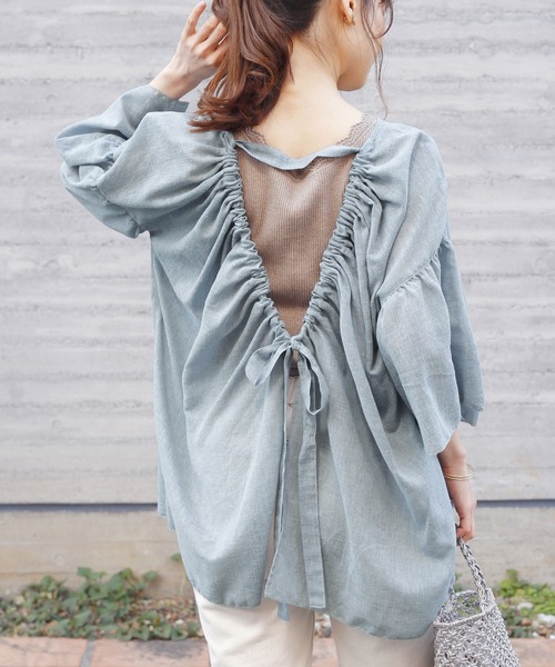 Crisp（クリスプ）の「2wayリボンフラッターチュニック（チュニック・レディース・ブルー/ホワイト・FREE）」の2枚目の写真