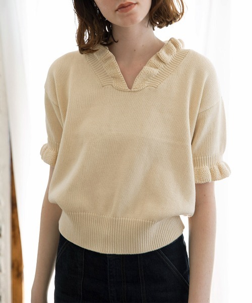 mangata（モンガータ）の「Volant summer knit（ニット/セーター・レディース・ホワイト/ピンク・FREE）」の4枚目の写真