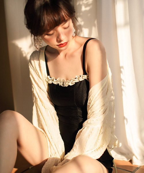 【セール】カーディガン付き ダブルフリル ワンピース 水着 セットアップ（水着）｜OSYAREVO（オシャレボ）