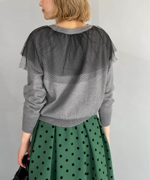 PICCIN(ピッチン)の「チュール衿パール釦カーディガン(カーディガン/ボレロ・レディース・ブラック/グレー/アイボリー/サーモンピンク・M)」の7枚目の写真