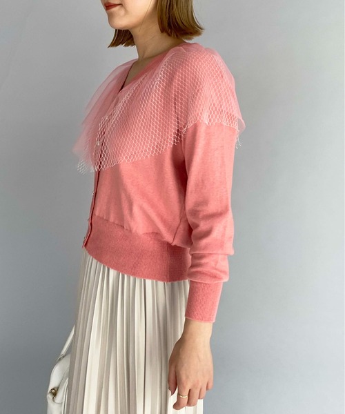 PICCIN(ピッチン)の「チュール衿パール釦カーディガン(カーディガン/ボレロ・レディース・ブラック/グレー/アイボリー/サーモンピンク・M)」の14枚目の写真