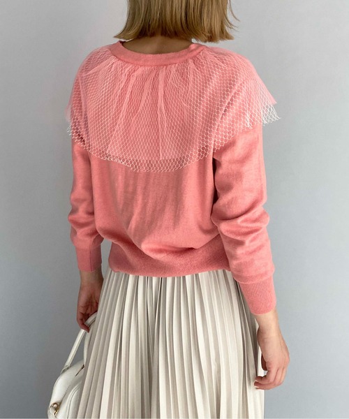 PICCIN(ピッチン)の「チュール衿パール釦カーディガン(カーディガン/ボレロ・レディース・ブラック/グレー/アイボリー/サーモンピンク・M)」の15枚目の写真