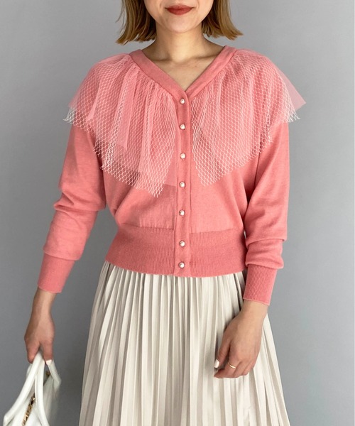PICCIN(ピッチン)の「チュール衿パール釦カーディガン(カーディガン/ボレロ・レディース・ブラック/グレー/アイボリー/サーモンピンク・M)」の13枚目の写真