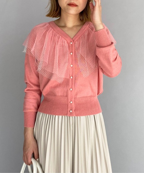 PICCIN(ピッチン)の「チュール衿パール釦カーディガン(カーディガン/ボレロ・レディース・ブラック/グレー/アイボリー/サーモンピンク・M)」の16枚目の写真