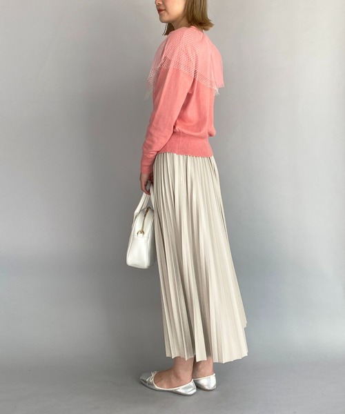 PICCIN（ピッチン）の「チュール衿パール釦カーディガン（カーディガン