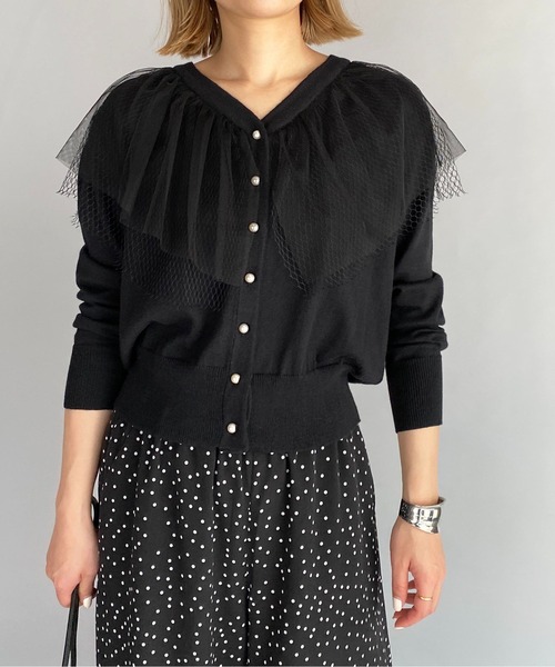 PICCIN(ピッチン)の「チュール衿パール釦カーディガン(カーディガン/ボレロ・レディース・ブラック/グレー/アイボリー/サーモンピンク・M)」の21枚目の写真