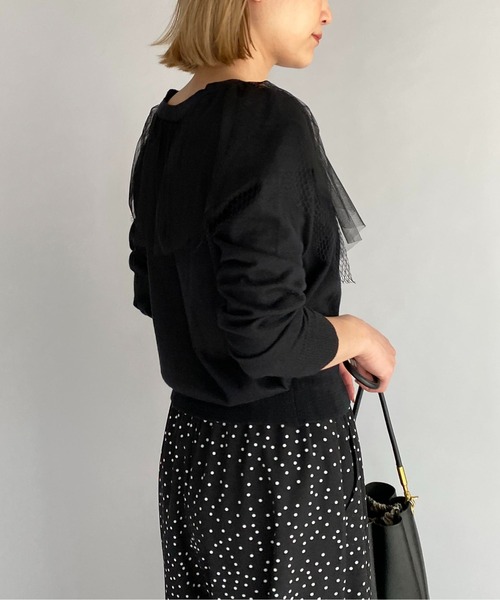 PICCIN(ピッチン)の「チュール衿パール釦カーディガン(カーディガン/ボレロ・レディース・ブラック/グレー/アイボリー/サーモンピンク・M)」の22枚目の写真