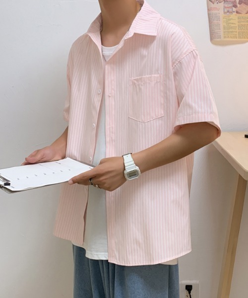 MGV（エムジーヴィー）の「ストライプカジュアルルーズシャツ（シャツ/ブラウス・メンズ・ライトピンク/イエロー/ブルー・LARGE/X-LARGE/MEDIUM）」の3枚目の写真