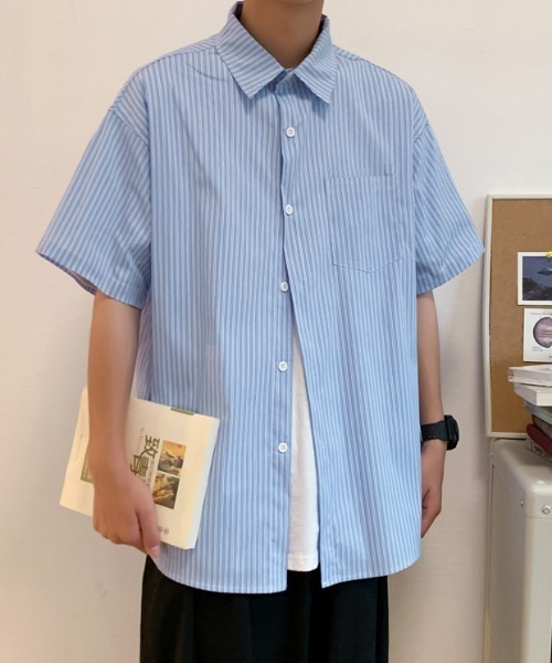 MGV（エムジーヴィー）の「ストライプカジュアルルーズシャツ（シャツ/ブラウス・メンズ・ライトピンク/イエロー/ブルー・LARGE/X-LARGE/MEDIUM）」の2枚目の写真