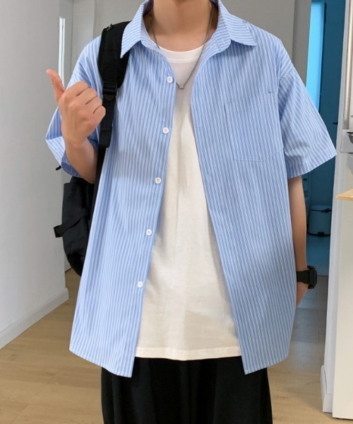 MGV（エムジーヴィー）の「ストライプカジュアルルーズシャツ（シャツ/ブラウス・メンズ・ライトピンク/イエロー/ブルー・LARGE/X-LARGE/MEDIUM）」の5枚目の写真