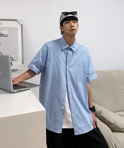 MGV（エムジーヴィー）の「ストライプカジュアルルーズシャツ（シャツ/ブラウス・メンズ・ライトピンク/イエロー/ブルー・LARGE/X-LARGE/MEDIUM）」の4枚目の写真