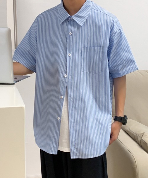 MGV（エムジーヴィー）の「ストライプカジュアルルーズシャツ（シャツ/ブラウス・メンズ・ライトピンク/イエロー/ブルー・LARGE/X-LARGE/MEDIUM）」の7枚目の写真