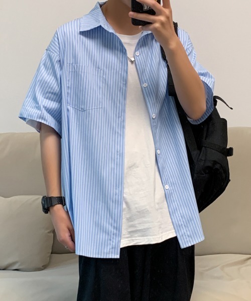 MGV（エムジーヴィー）の「ストライプカジュアルルーズシャツ（シャツ/ブラウス・メンズ・ライトピンク/イエロー/ブルー・LARGE/X-LARGE/MEDIUM）」の6枚目の写真