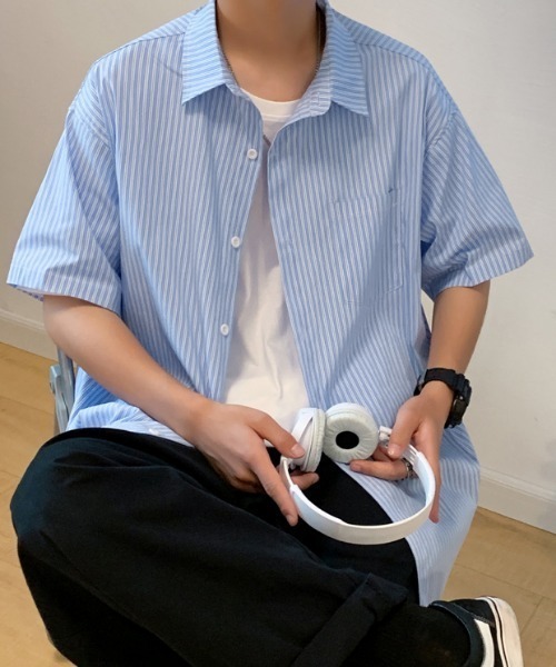 MGV（エムジーヴィー）の「ストライプカジュアルルーズシャツ（シャツ/ブラウス・メンズ・ライトピンク/イエロー/ブルー・LARGE/X-LARGE/MEDIUM）」の8枚目の写真