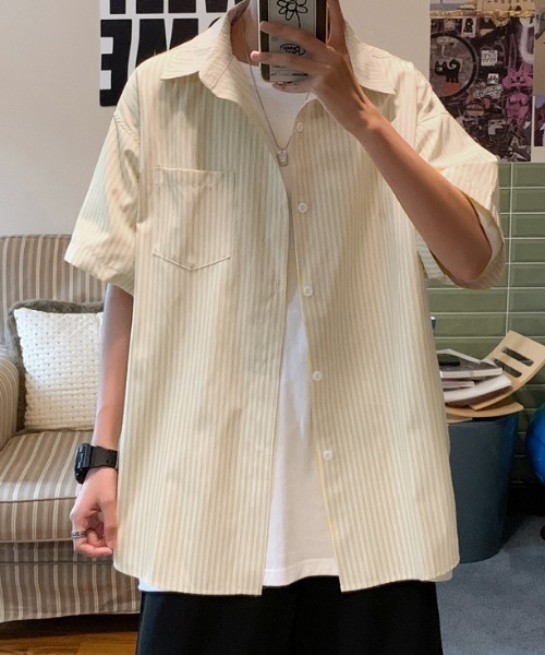 MGV（エムジーヴィー）の「ストライプカジュアルルーズシャツ（シャツ/ブラウス・メンズ・ライトピンク/イエロー/ブルー・LARGE/X-LARGE/MEDIUM）」の17枚目の写真