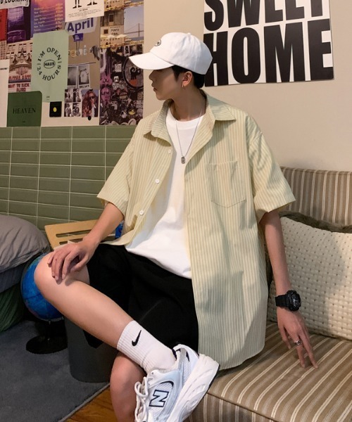 MGV（エムジーヴィー）の「ストライプカジュアルルーズシャツ（シャツ/ブラウス・メンズ・ライトピンク/イエロー/ブルー・LARGE/X-LARGE/MEDIUM）」の12枚目の写真