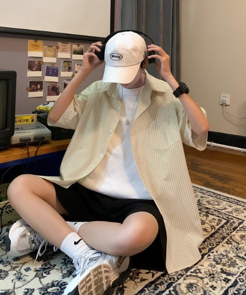 MGV（エムジーヴィー）の「ストライプカジュアルルーズシャツ（シャツ/ブラウス・メンズ・ライトピンク/イエロー/ブルー・LARGE/X-LARGE/MEDIUM）」の13枚目の写真