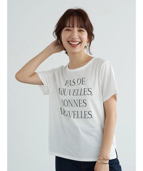 earth music&ecology（アースミュージックアンドエコロジー）の「PAS DE NOUVEELESちびT ＊（Tシャツ/カットソー・レディース・チャコールグレー/オフホワイト・S/M）」の3枚目の写真