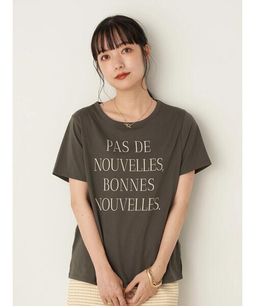 earth music&ecology（アースミュージックアンドエコロジー）の「PAS DE NOUVEELESちびT ＊（Tシャツ/カットソー・レディース・チャコールグレー/オフホワイト・S/M）」の4枚目の写真