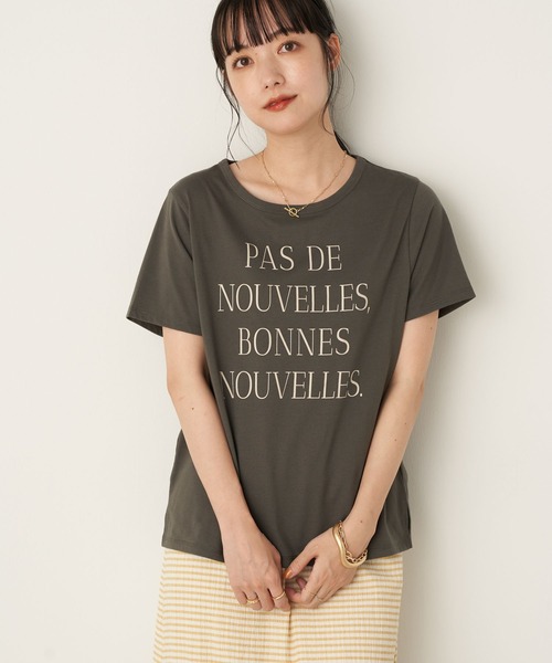 earth music&ecology（アースミュージックアンドエコロジー）の「PAS DE NOUVEELESちびT ＊（Tシャツ/カットソー・レディース・チャコールグレー/オフホワイト・S/M）」の2枚目の写真