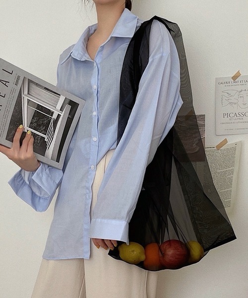 etade(エタード)の「【etade】sheer shopping bag etda9(ショルダーバッグ・レディース・ライトブルー/ブラック・FREE)」の2枚目の写真