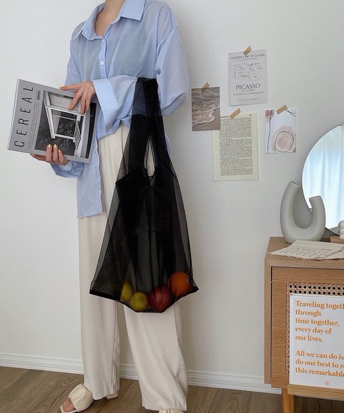 etade(エタード)の「【etade】sheer shopping bag etda9(ショルダーバッグ・レディース・ライトブルー/ブラック・FREE)」の4枚目の写真