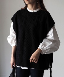 サイドリボンケーブルニットベスト