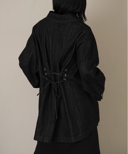 Aunt Marie's（アントマリーズ）の「バックレースアップオーバーデニムジャケット（デニムジャケット・レディース・ネイビー/ブラック・FREE）」の5枚目の写真