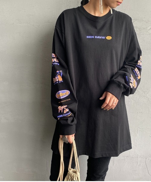 BEN DAVIS（ベンデイビス）の「[BEN DAVIS/ベンデイビス] BANNERS 袖プリントロンT（Tシャツ/カットソー・レディース・ホワイト/ブラック/パープル・M/L/XL）」の12枚目の写真