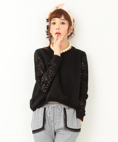 CAROLINA GLASER（カロリナ グレイサー）の「CAROLINA GLASER / キルティングレース トップス（その他トップス・レディース・ブラック/クリーム・ONE SIZE）」の2枚目の写真