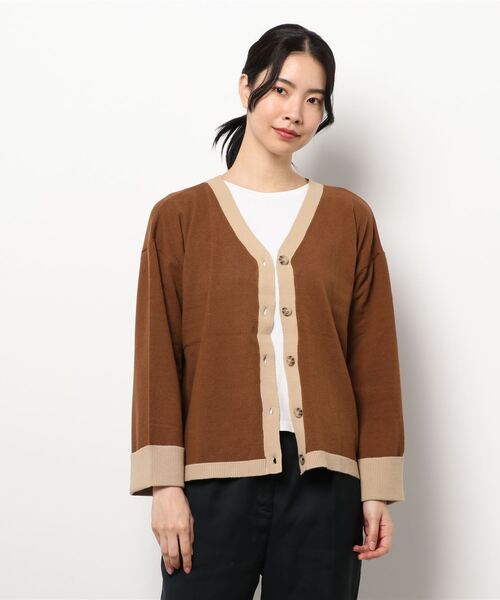 Lugnoncure(ルノンキュール)の「配色ネックカーディガン(カーディガン/ボレロ・レディース・キナリ/ネイビー/ブラウン・フリ-)」の2枚目の写真