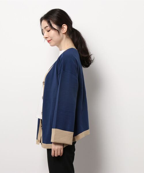 Lugnoncure(ルノンキュール)の「配色ネックカーディガン(カーディガン/ボレロ・レディース・キナリ/ネイビー/ブラウン・フリ-)」の4枚目の写真