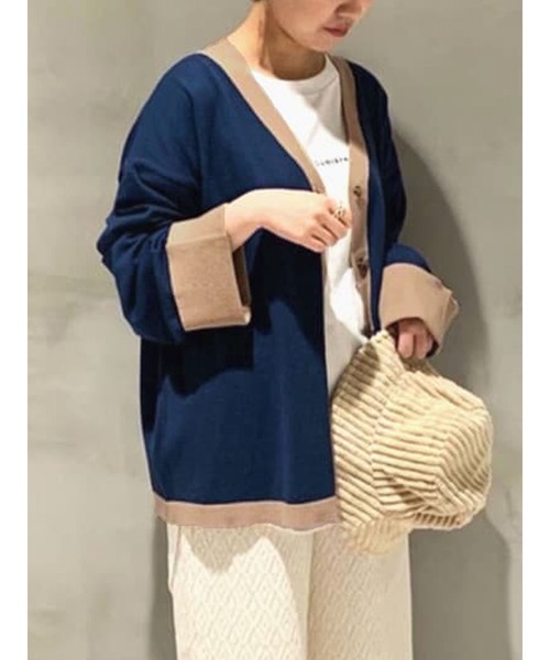 Lugnoncure(ルノンキュール)の「配色ネックカーディガン(カーディガン/ボレロ・レディース・キナリ/ネイビー/ブラウン・フリ-)」の3枚目の写真