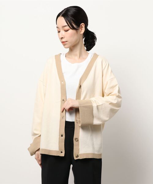 Lugnoncure(ルノンキュール)の「配色ネックカーディガン(カーディガン/ボレロ・レディース・キナリ/ネイビー/ブラウン・フリ-)」の6枚目の写真