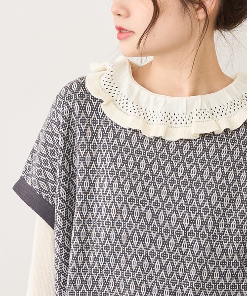 PUAL CE CIN（ピュアルセシン）の「ジャガードリブ×編み立てリブプルオーバー（Tシャツ/カットソー・レディース・ブラック/グレー/ナチュラル・FREE）」の3枚目の写真