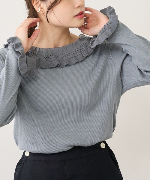 PUAL CE CIN（ピュアルセシン）の「ジャガードリブ×編み立てリブプルオーバー（Tシャツ/カットソー・レディース・ブラック/グレー/ナチュラル・FREE）」の2枚目の写真