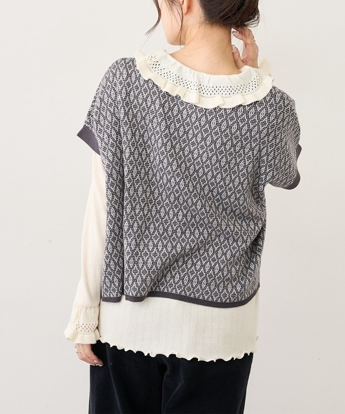 PUAL CE CIN（ピュアルセシン）の「ジャガードリブ×編み立てリブプルオーバー（Tシャツ/カットソー・レディース・ブラック/グレー/ナチュラル・FREE）」の9枚目の写真