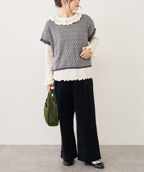 PUAL CE CIN（ピュアルセシン）の「ジャガードリブ×編み立てリブプルオーバー（Tシャツ/カットソー・レディース・ブラック/グレー/ナチュラル・FREE）」の15枚目の写真