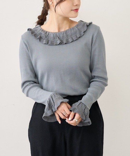 PUAL CE CIN（ピュアルセシン）の「ジャガードリブ×編み立てリブプルオーバー（Tシャツ/カットソー・レディース・ブラック/グレー/ナチュラル・FREE）」の17枚目の写真