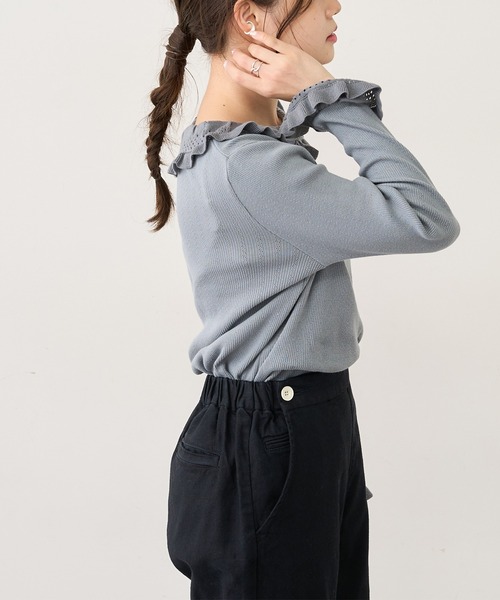 PUAL CE CIN（ピュアルセシン）の「ジャガードリブ×編み立てリブプルオーバー（Tシャツ/カットソー・レディース・ブラック/グレー/ナチュラル・FREE）」の4枚目の写真