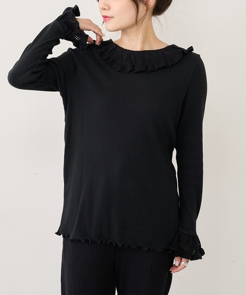 PUAL CE CIN（ピュアルセシン）の「ジャガードリブ×編み立てリブプルオーバー（Tシャツ/カットソー・レディース・ブラック/グレー/ナチュラル・FREE）」の10枚目の写真