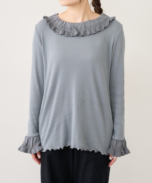 PUAL CE CIN（ピュアルセシン）の「ジャガードリブ×編み立てリブプルオーバー（Tシャツ/カットソー・レディース・ブラック/グレー/ナチュラル・FREE）」の5枚目の写真