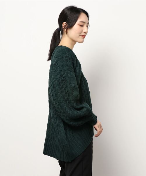 mysty woman(ミスティウーマン)の「MIXケーブルカーデ 237317(カーディガン/ボレロ・レディース・ブラウン/アイボリー/チャコール/グリーン系/ブルーパープル・FREE)」の22枚目の写真