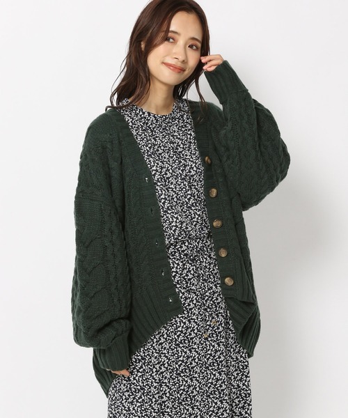 mysty woman(ミスティウーマン)の「MIXケーブルカーデ 237317(カーディガン/ボレロ・レディース・ブラウン/アイボリー/チャコール/グリーン系/ブルーパープル・FREE)」の1枚目の写真