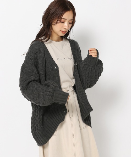 mysty woman(ミスティウーマン)の「MIXケーブルカーデ 237317(カーディガン/ボレロ・レディース・ブラウン/アイボリー/チャコール/グリーン系/ブルーパープル・FREE)」の3枚目の写真